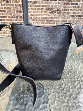 BRAND NEW! Small Black Leather Bucket Handbag by Margot